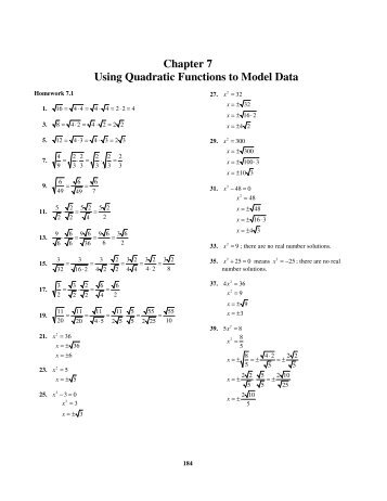 Chapter 7 Using Quadratic Functions to Model Data