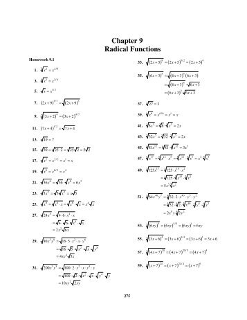 Chapter 9 Radical Functions