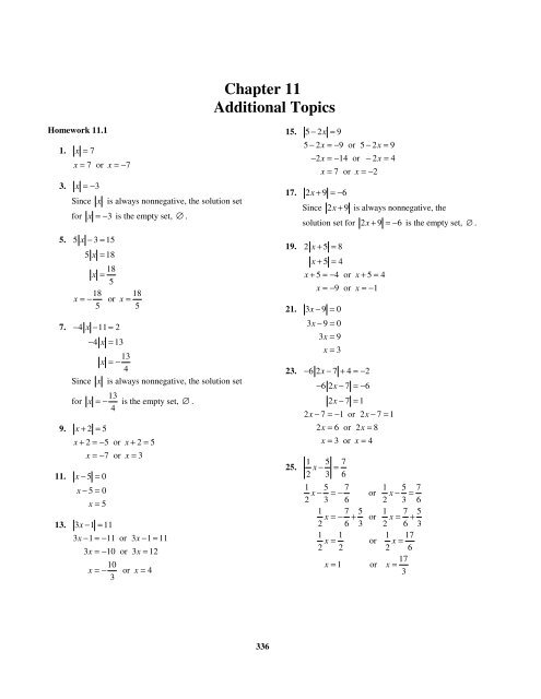 Chapter 11 Additional Topics