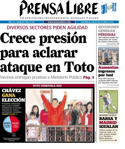 diversos sectores piden agilidad chávez gana elección - Prensa Libre