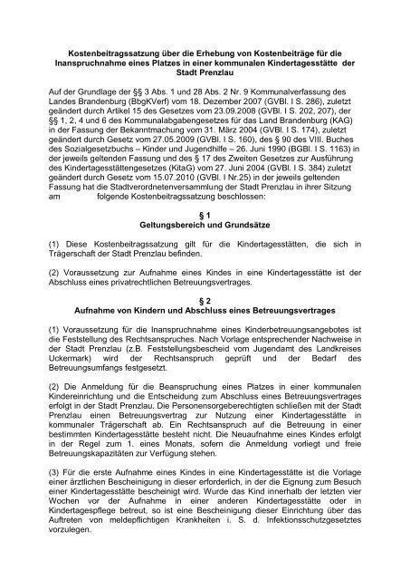 Kostenbeitragssatzung (51.4 KB application/pdf) - Stadt Prenzlau