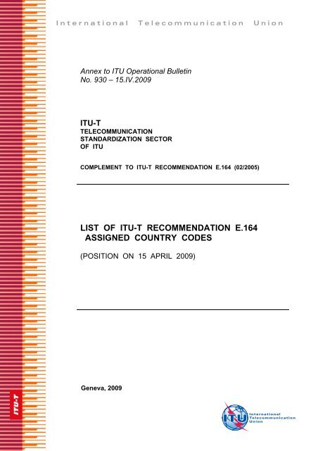 List of ITU-T Recommendation E.164 assigned country codes