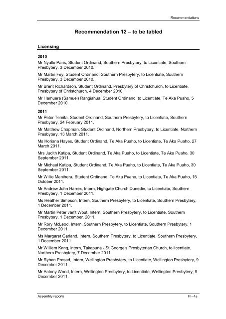 Recommendation 12 - Presbyterian Church of Aotearoa New Zealand