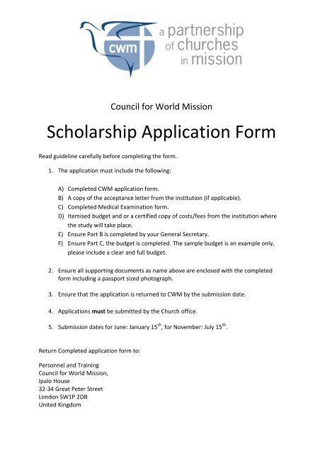 council for world mission scholarship application form