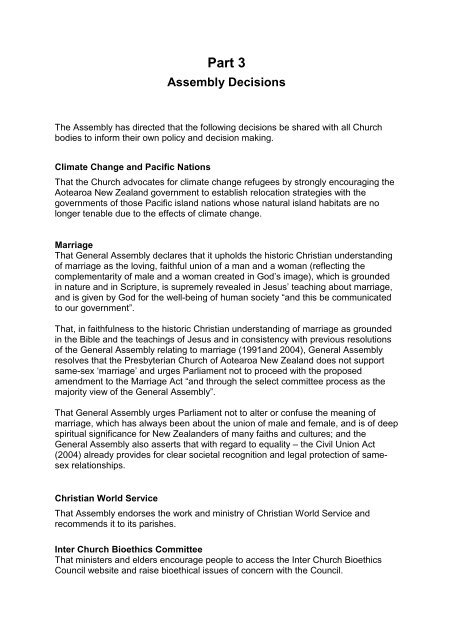 Part 3 Assembly Decisions - Presbyterian Church of Aotearoa New ...