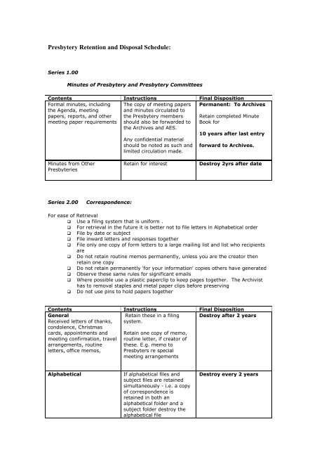 Records and Archives Management for Presbyteries - Presbyterian ...