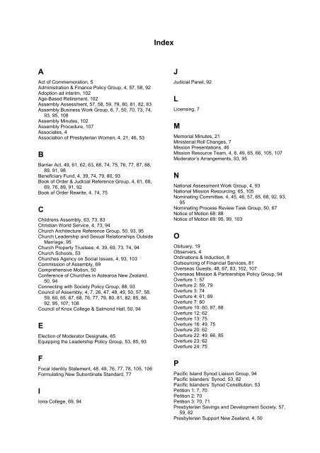 Contents - Presbyterian Church of Aotearoa New Zealand