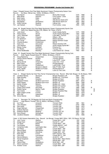 PROVISIONAL PROGRAMME - Prescott Speed Hill Climb