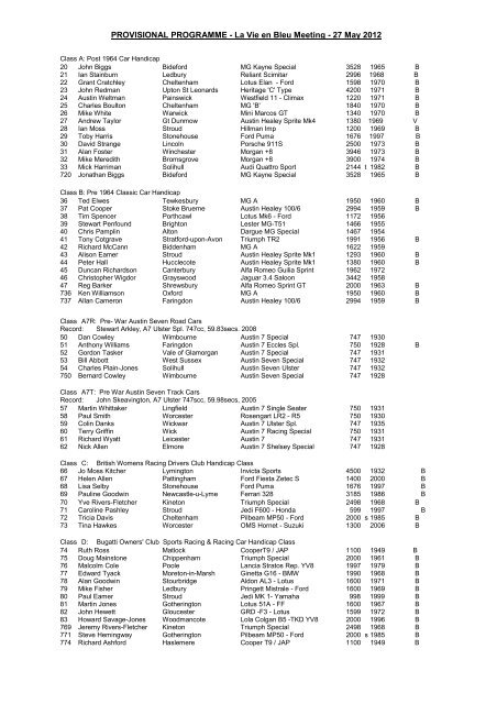 PROVISIONAL PROGRAMME - La Vie en Bleu Meeting - 27 May 2012