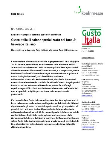 Gusto Italia: il salone specializzato nel food & beverage ... - Press1