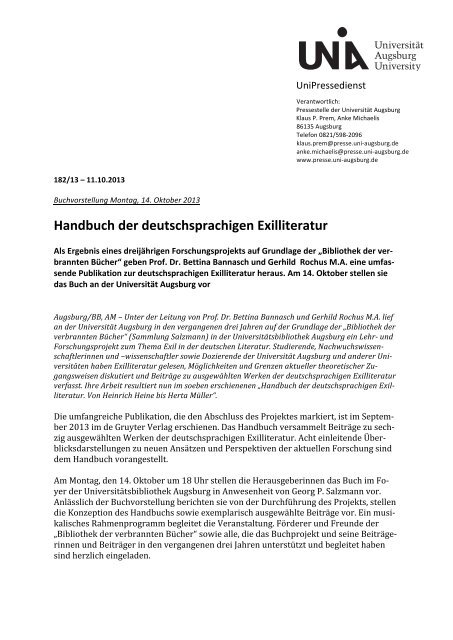 Meldung als pdf - Pressestelle der Universität Augsburg