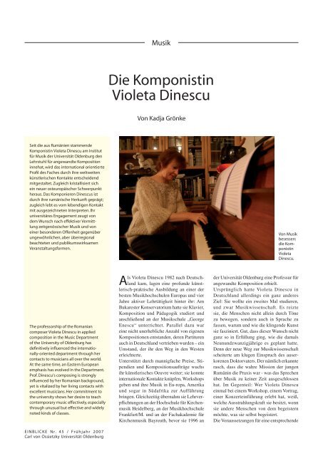 Die Komponistin Violeta Dinescu - Universität Oldenburg