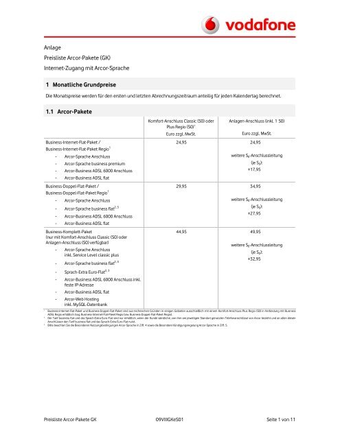 Anlage Preisliste Arcor-Pakete - DSL Verträge, Handys & Festnetz ...