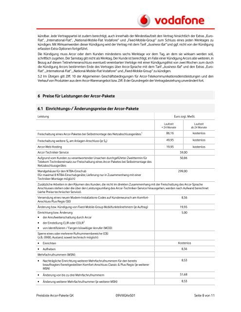 Anlage Preisliste Arcor-Pakete - DSL Verträge, Handys & Festnetz ...