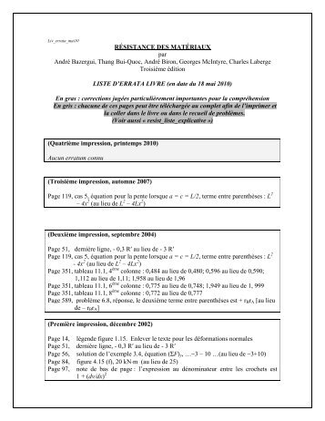 RÉSISTANCE DES MATÉRIAUX par André Bazergui, Thang Bui ...