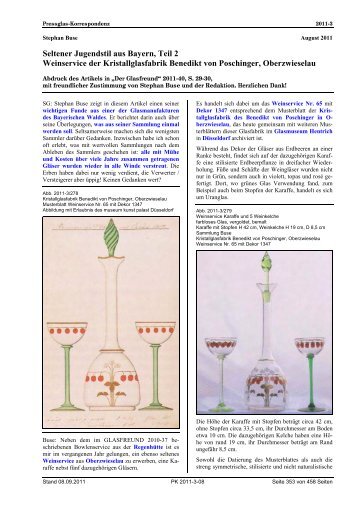 Seltener Jugendstil aus Bayern, Teil 2 Weinservice der - Pressglas ...