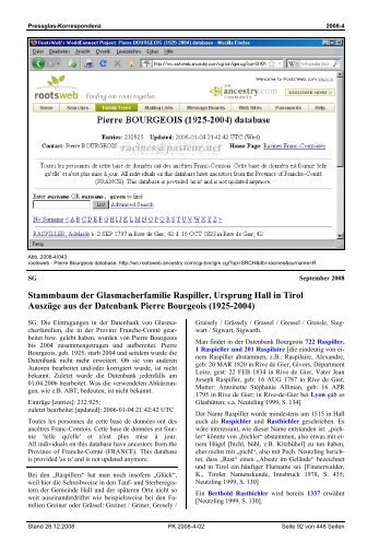 Stammbaum der Glasmacherfamilie Raspiller, Ursprung Hall in Tirol ...