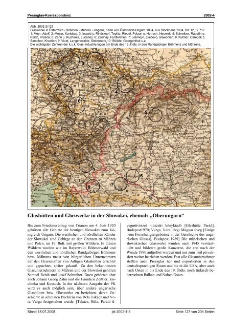 GlashÃ¼tten und Glaswerke in der Slowakei, ehemals âOberungarnâ