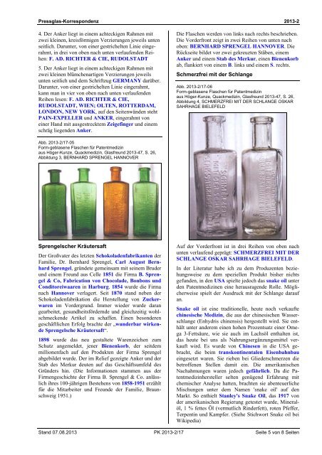 Form-geblasene FlÃ¤schchen fÃ¼r Quackmedizin - Pressglas ...