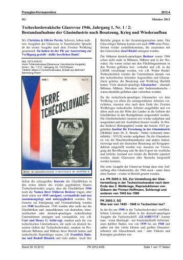Tschechoslowakische Glasrevue 1946, Jahrgang 1, Nr. 1 / 2 ...