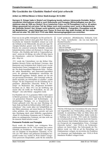 Die Geschichte der GlashÃ¼tte Sindorf wird jetzt erforscht - Pressglas ...