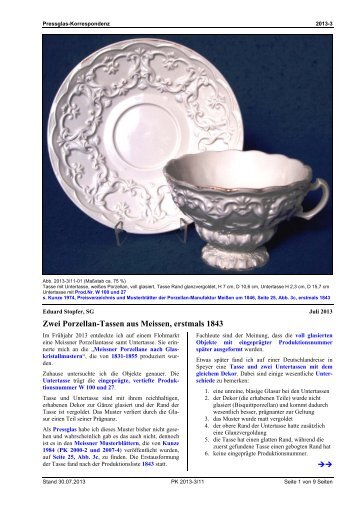 Zwei Porzellan-Tassen aus Meissen, erstmals 1843 - Pressglas ...