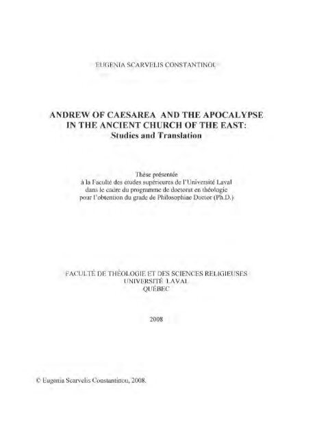 andrew of caesarea and the apocalypse in the ancient church of the ...
