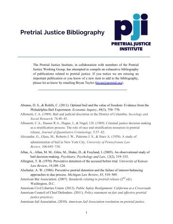 PJI Pretrial Bibliography - Pretrial Justice Institute