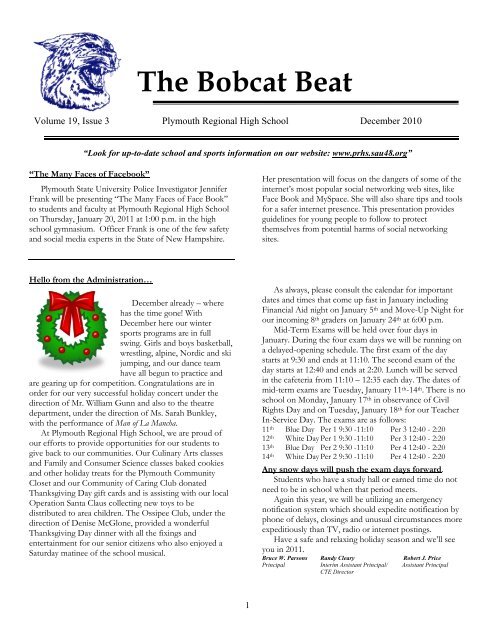 The Bobcat Beat - Plymouth Regional High School