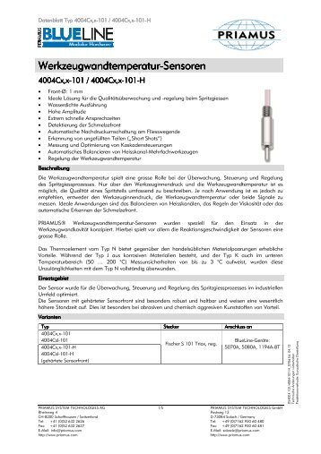 Werkzeugwandtemperatur-Sensor Typ 4004C-101 ... - Priamus
