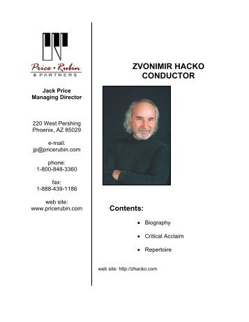 ZVONIMIR HACKO CONDUCTOR Contents - Price Rubin & Partners