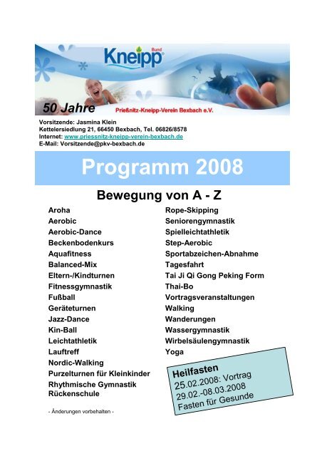 Programm 2008 - Priessnitz-Kneipp-Verein Bexbach
