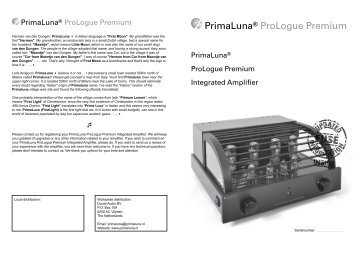 Owner's manual - PrimaLuna