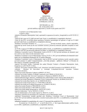 ROMÃNIA JUDEÅ¢UL ARAD MUNICIPIUL ARAD CONSILIUL LOCAL ...