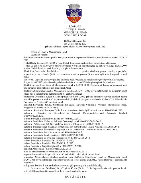 ROMÃNIA JUDEÅ¢UL ARAD MUNICIPIUL ARAD CONSILIUL LOCAL ...