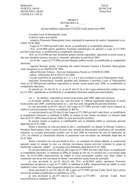 Proiectul de hotÄrÃ¢re privind stabilirea impozitelor Åi taxelor locale ...