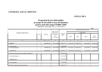 Lista de investitii H.C.L.Buget 2011 - Primaria Mioveni