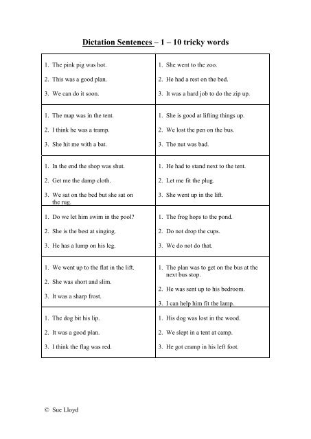 Dictation Sentences â 1 â 10 tricky words - Primarily Learning