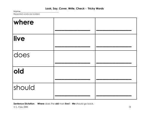 Look, Say, Cover, Write, Check - Tricky Words - Primarily Learning