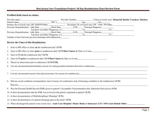30 Day Readmission Chart Review Form - CFMC