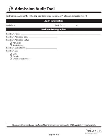 Admission Audit Tool - Primaris