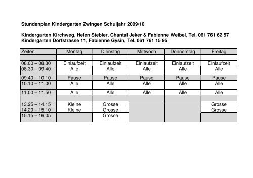 Stundenpläne 0910 - Primarschule Zwingen