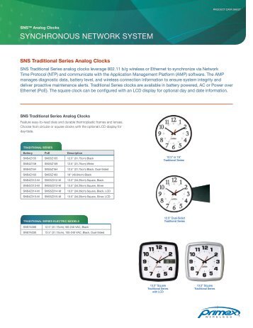 SNS Traditional Series Analog Clocks - Primex Wireless
