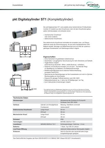 pkt Digitalzylinder ST1 (Komplettzylinder) - primion Technology AG