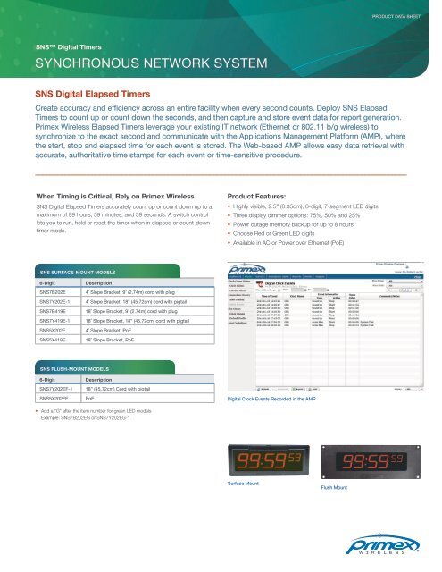 SNS Elapsed Timers - Primex Wireless