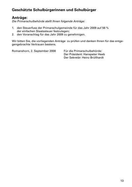 Budget 2009 - Primarschulgemeinde Romanshorn