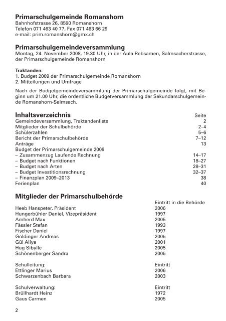 Budget 2009 - Primarschulgemeinde Romanshorn