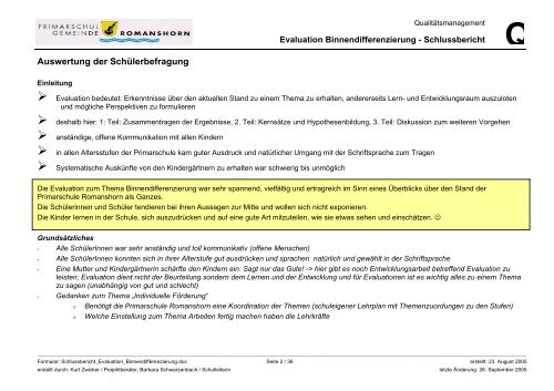 Evaluation Binnendifferenzierung Schlussbericht