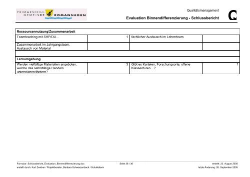 Evaluation Binnendifferenzierung Schlussbericht