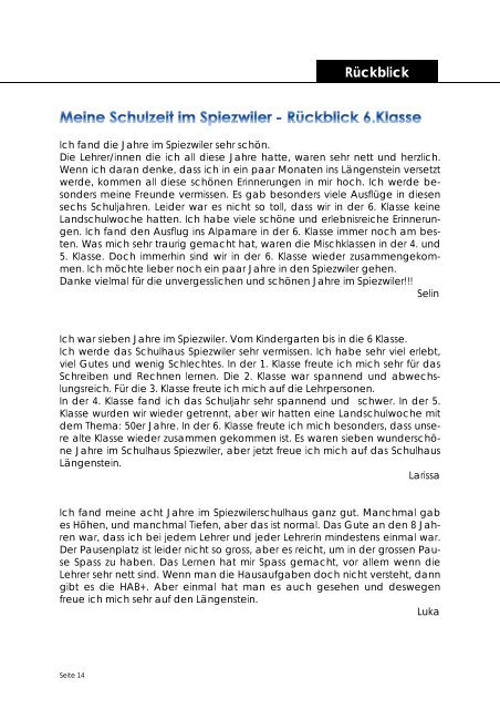 Verabschiedung der 6.Klasse - Primarschulen Spiez